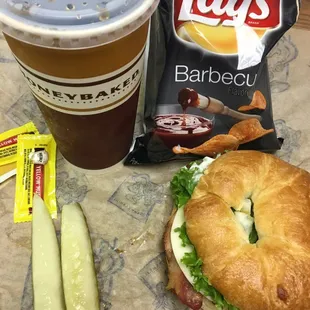 Turkey bacon ranch on croissant lunch meal