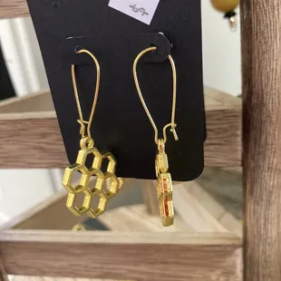 a pair of honeycomb earrings