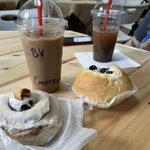 Cinnamon toast crunch cinnamon roll and blueberry cheese danish
