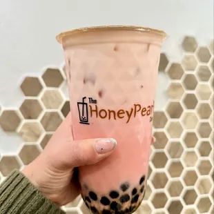 Strawberry Coconut Milk Tea (Add Boba, Oat Milk)