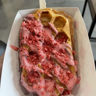 Strawberry waffle with strawberry crunch