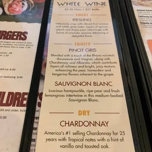 Wine menu