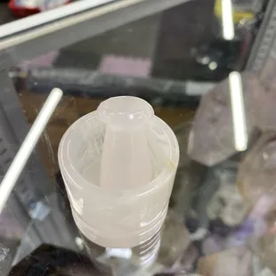 pink calcite mortar and pedestal