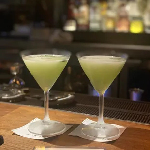 two cocktails on the bar