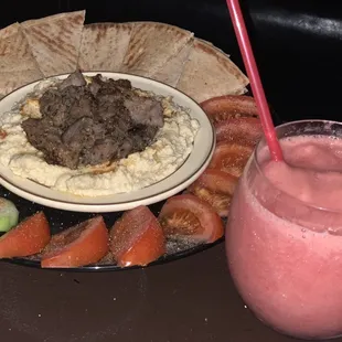 New drinks and food at the hookah lounge. Fros'e, mocktails