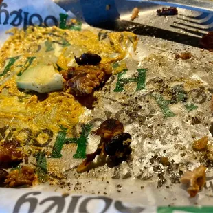 Demolished, are every bite, that's how good it was. black bean burger minus the cheese, added bbq sauce. Tots with Cajun rub.