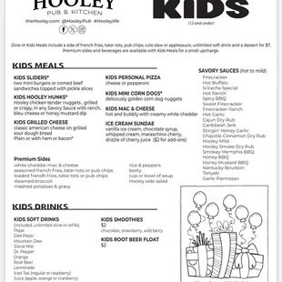 Kids menu. Check out the ice cream Sunday