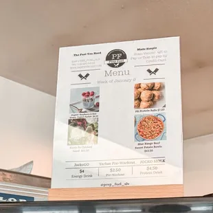Prep Fuel Menu