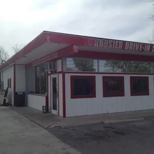 a red and white building