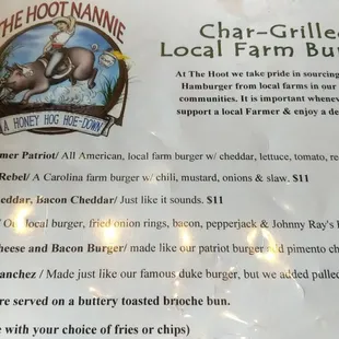 a menu for the restaurant