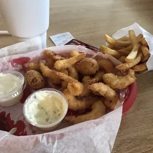 Wow that&apos;s a lot of food. Shrimp large coke and I had already eaten a few. Tasty also.