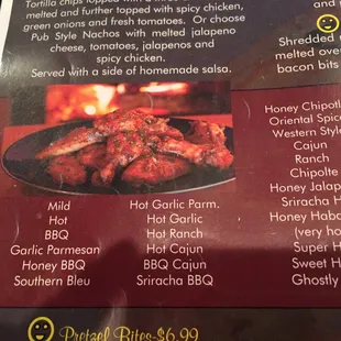 the menu for the restaurant