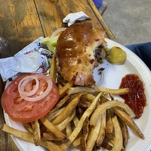 Burger with regular fries