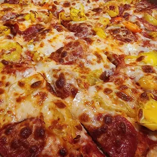 Pepperoni and banana peppers