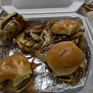 Pork sliders with Cole slaw if you can see the slaw