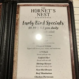 Early bird specials.
