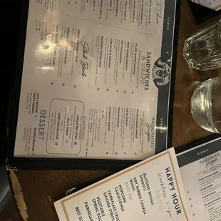 a menu and wine glasses
