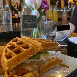 a waffle sandwich on a plate