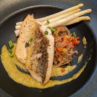 Walleye with potato medley and white asparagus (special of the day)