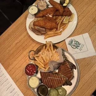 Perch fry and shaved tri tip panini