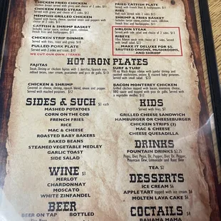 the menu of the restaurant