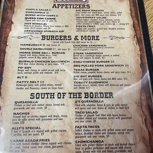 the menu of the restaurant