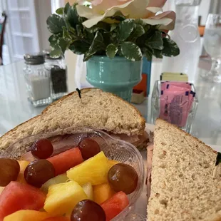 Turkey, Swiss, bacon sandwich with cranberry mayo on wheat berry bread! So good...