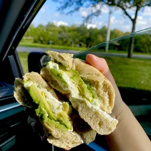 Chive cream cheese, jalepeno bagel, add avocado