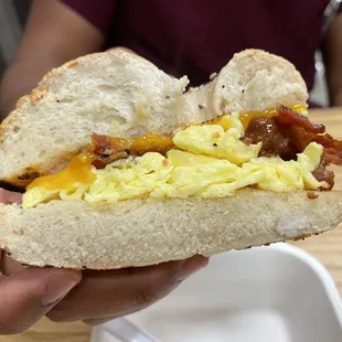 Everything bagel with bacon, egg, &amp; cheese w/ a side of chive cream cheese