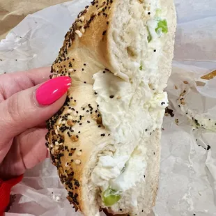 Everything bagel with chive cream cheese