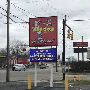 a sign for a hot dog