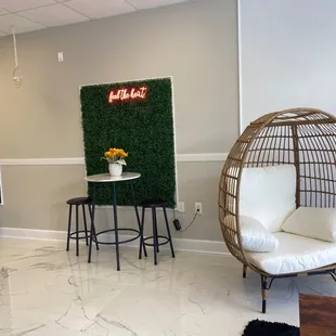 a chair and a table in a room