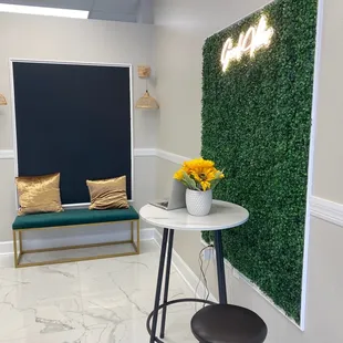 a table with a vase of flowers on it