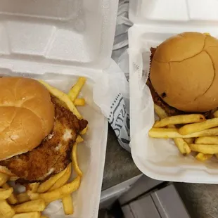 a chicken sandwich and french fries