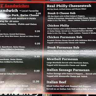 First of two hot sandwich menus.