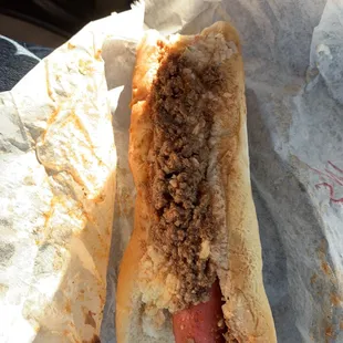 They call this a hot dog. I call it nasty.