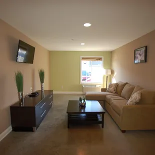 A living room in separate from the bedroom in all rooms.