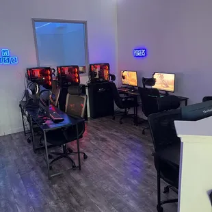 Right side of the main area, has 4 computer as well as our other solo PS5 setup.