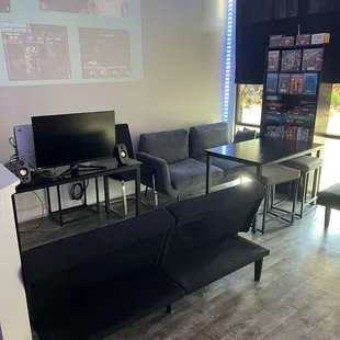 Group console set up used for 2 or more players. Play fighting games on our PS5 setup or party games on the Nintendo Switch.