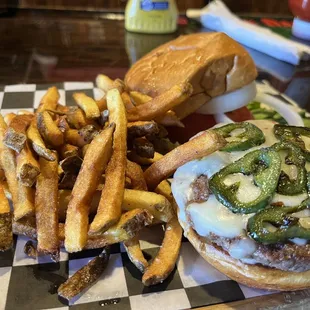 a burger and fries