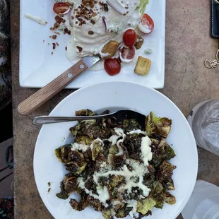 The wedge salad and fried Brussels - yum!