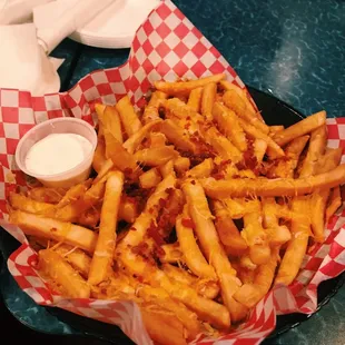 Loaded bacon fries--not very loaded. The cheese was hard and the ranch was very watery?! The fries themselves were mediocre at best.