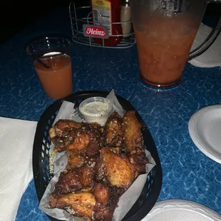 Garlic Parmesan wings and a peach margarita!