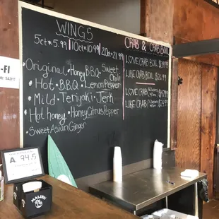 a menu on a blackboard