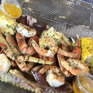 a large platter of seafood