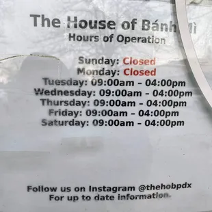 Hours of operation