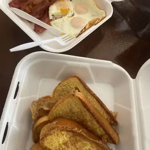 French Toast Breakfast with Bacon and sunny side eggs