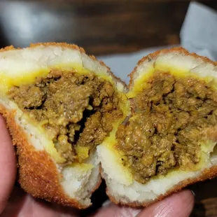 Inside of thr meat potato ball