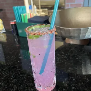 Chile Fresca cocktail. Jalapeño vodka prickly pear drink