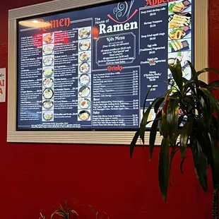 a menu on the wall